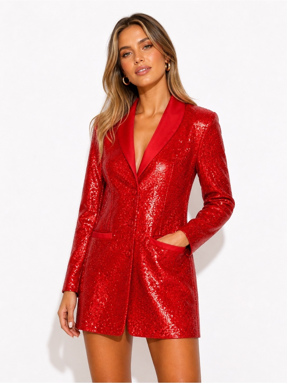 Anthropologie Maeve Red Sequin Blazer Jacket Dress Size 2P MSRP $220